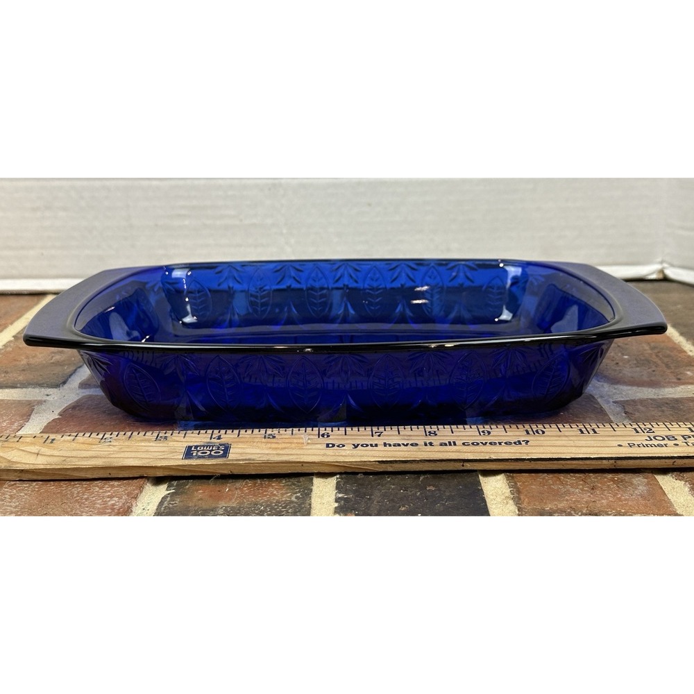 Vintage 70s Avon Royal Sapphire Cobalt Blue Pressed Glass 13" Rectangular Baker.